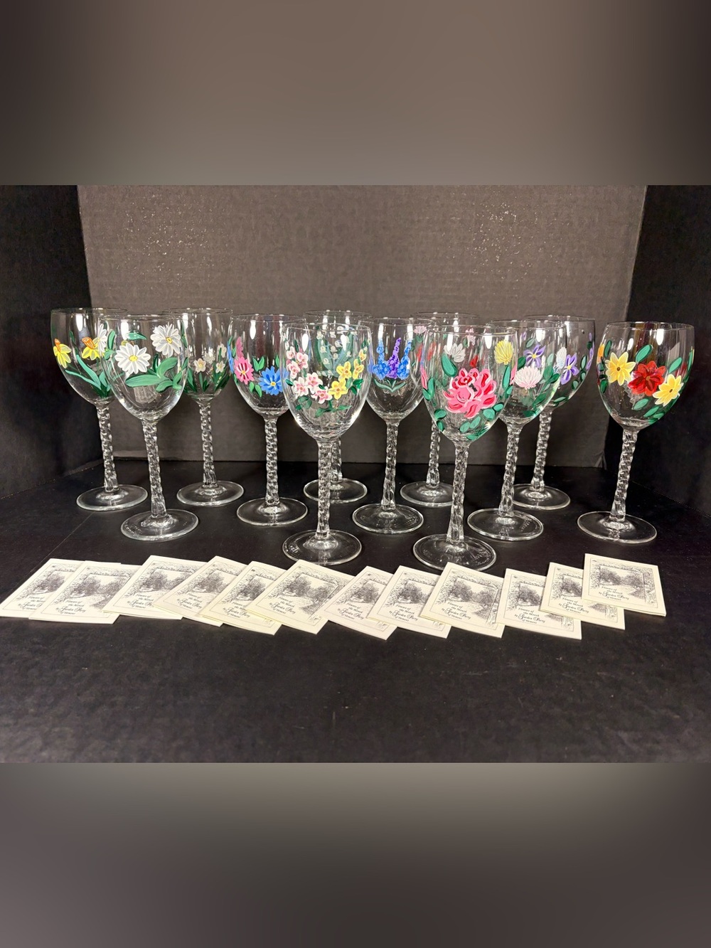 Vintage Garden Party Vermont Flowers of Month 12 Wine Glass Set